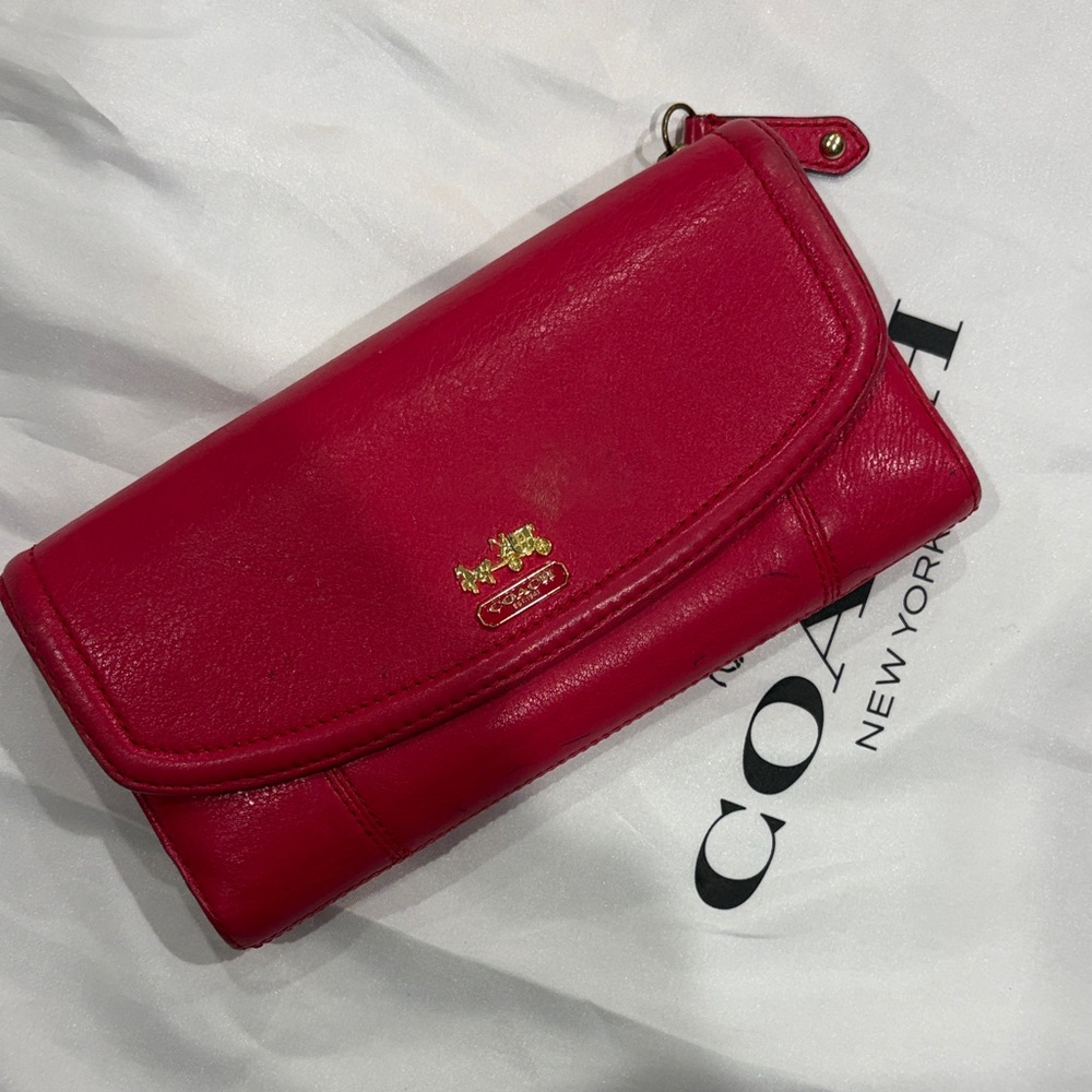 Coach Hot Pink Leather Clutch with Gold Logo